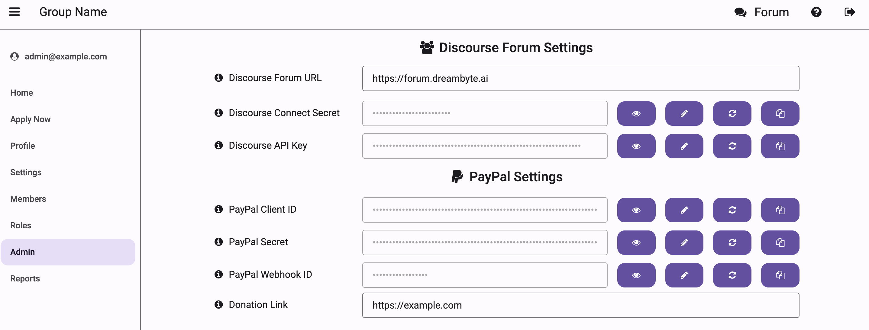 PayPal integration settings showing API credentials and subscription configuration