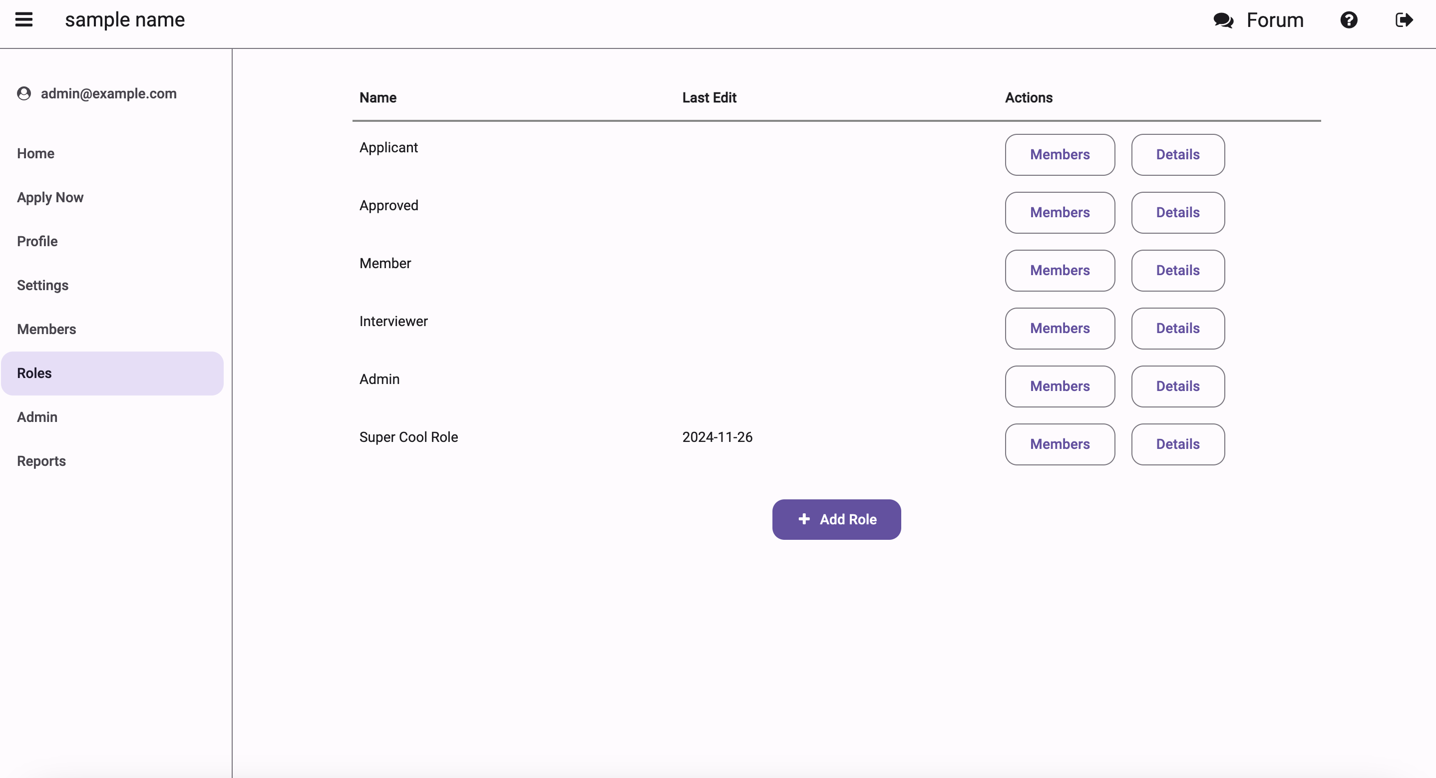 Roles overview screen